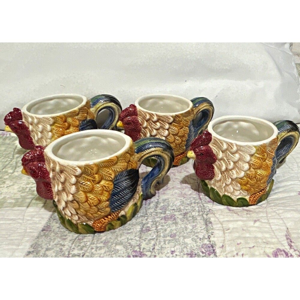 Jay Import Roosters Ceramic Mugs Set of 4 Glossy Printed Backstamp Countrycore
